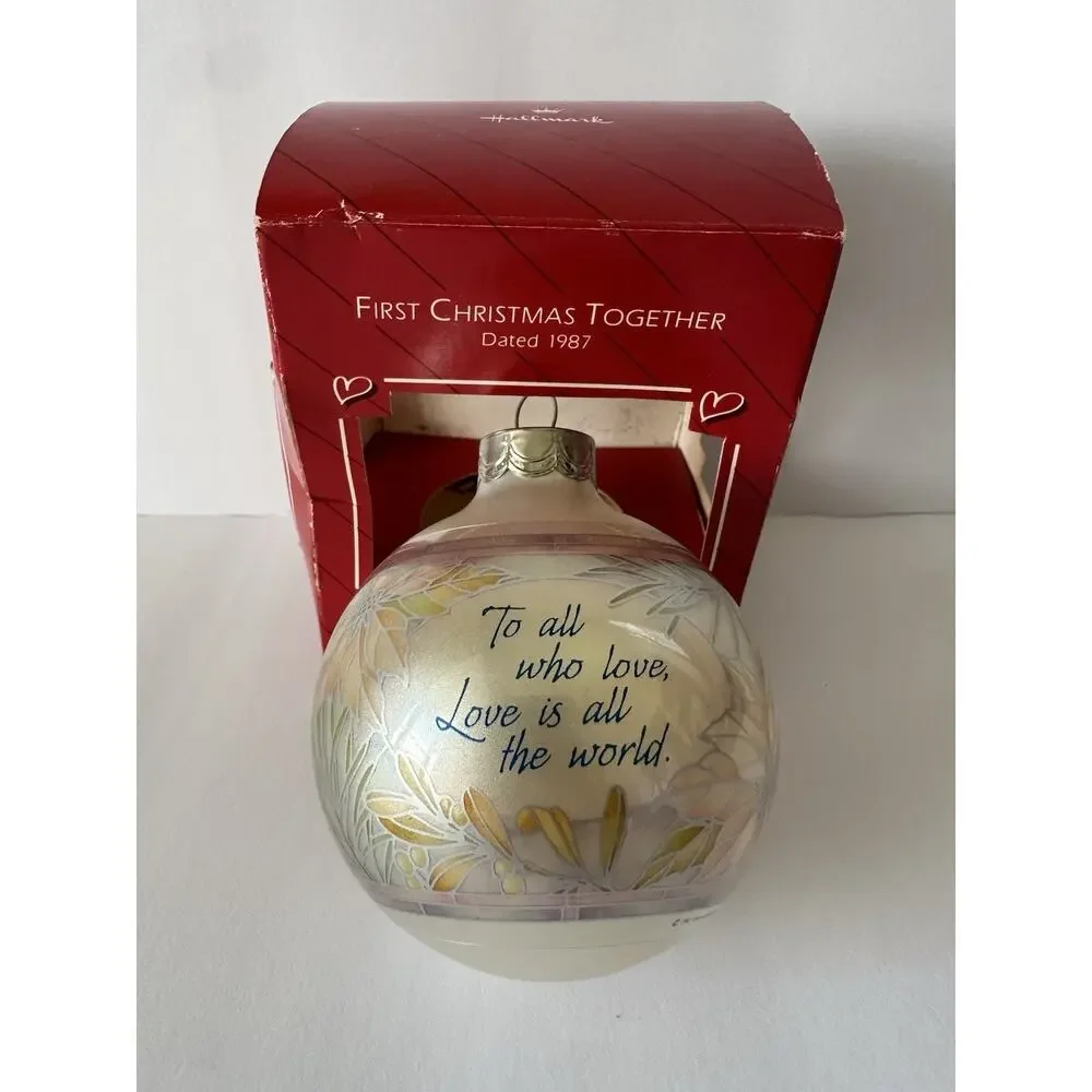 1987 Hallmark Keepsake First Christmas Together Glass Ball Ornament QX2729 Box